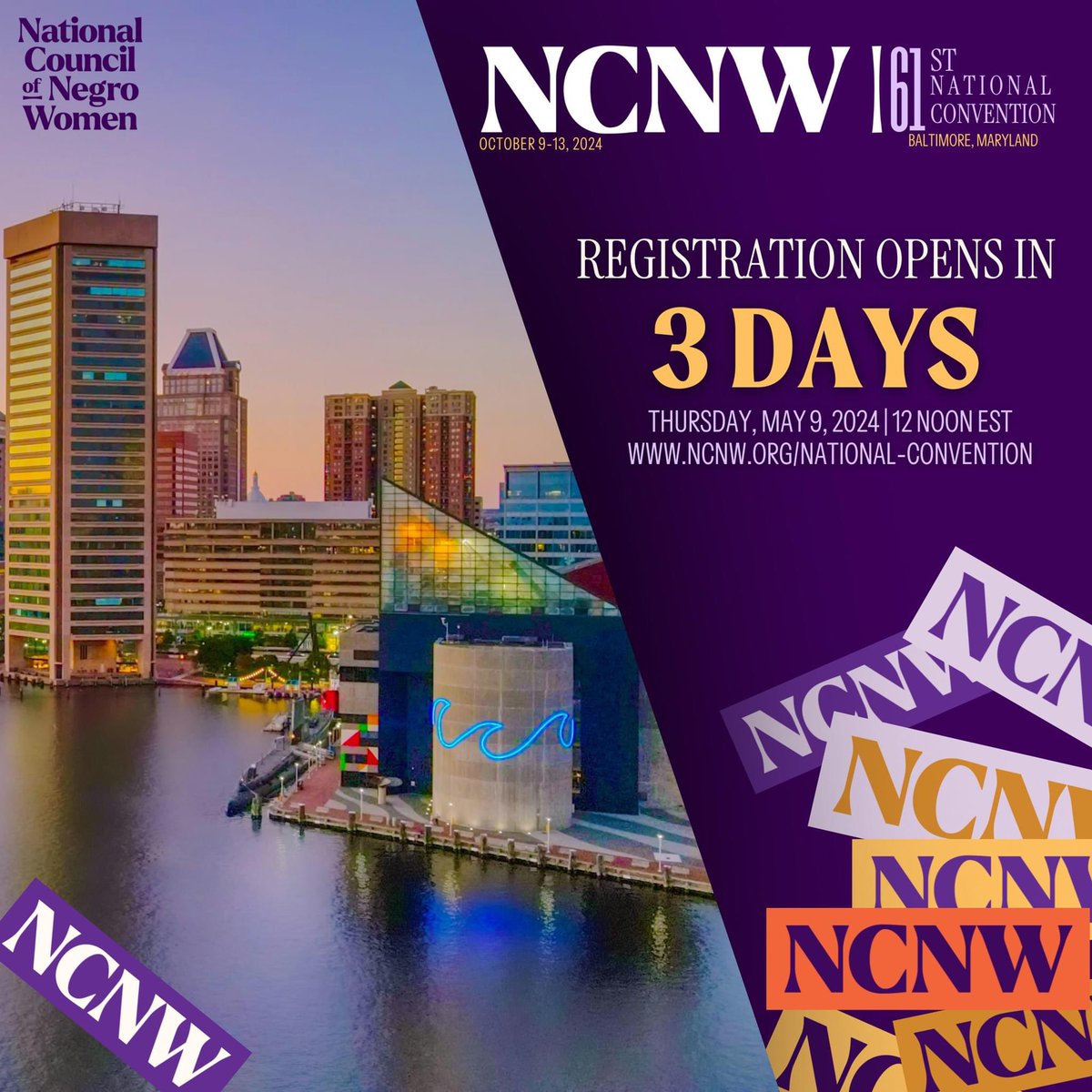 Just 3 days left until registration opens for our 61st National Convention! Get ready to secure your spot and join us for this memorable event. Stay tuned for more updates—we can't wait to have you with us! #NCNWStrong 💜