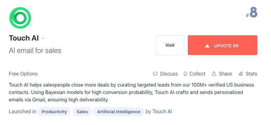 Who wants to take us above 100? 😉 

#producthunt #buildinpublic 

producthunt.com/posts/touch-ai