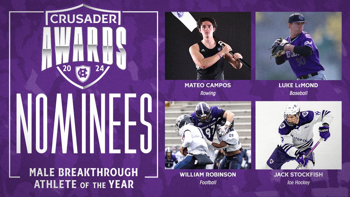 These four men have had quite the year and their success has led them to be nominated for Male Breakthrough Athlete of the Year! Mateo Campos, @hcrossmrowing Luke LeMond, @hcrossbaseball William Robinson, @hcrossfb Jack Stockfish, @hcrossmhockey #GoCrossGo