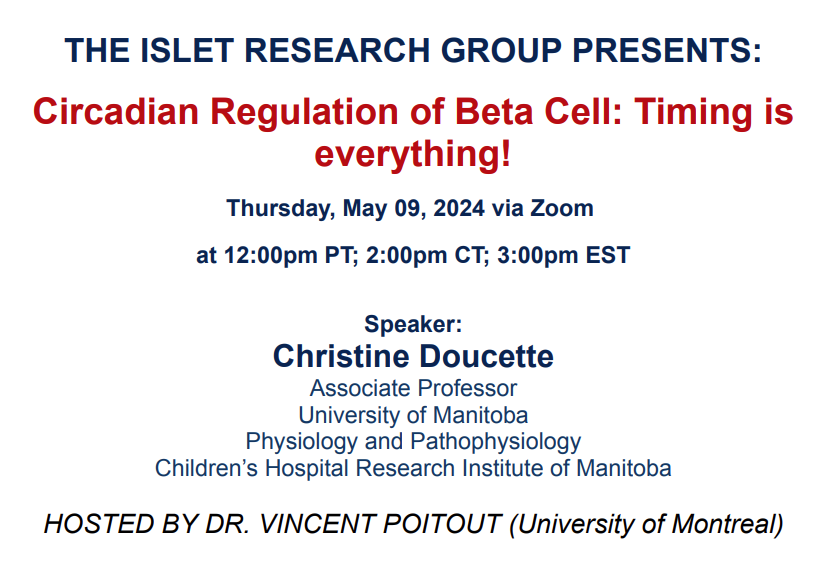 This Thursday 5/9 @chrisadoucette on circadian clock, insulin, and diabetes.