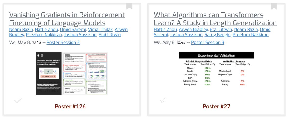 Interested in language model finetuning? Stop by our poster Wednesday morning at #ICLR2024 to hear about a vanishing gradients problem of RLHF!

At the same session, @oh_that_hat will present a fascinating work on understanding what algorithms Transformers can learn