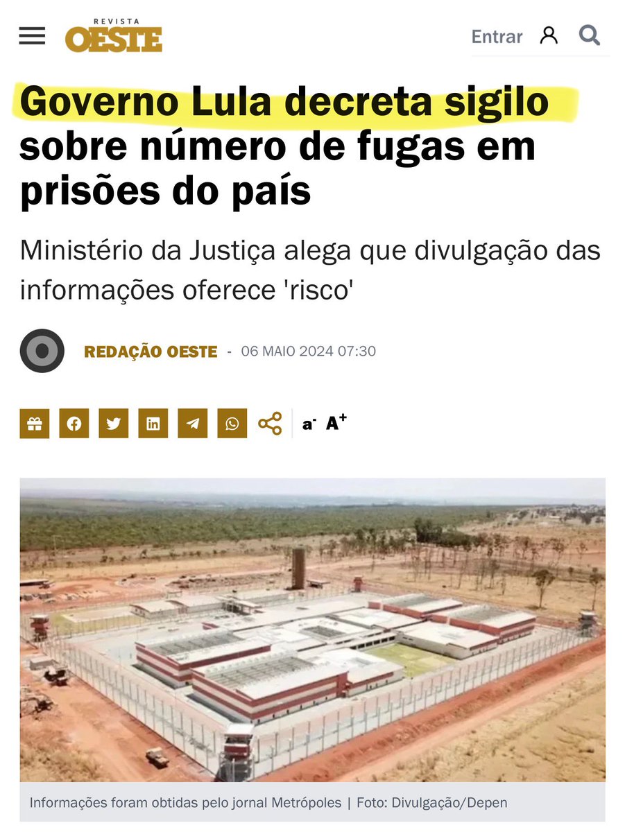 A VERDADE: Se ninguém souber que houve uma fuga, o governo não será criticado e a política de desencarceramento será implementada. Este é o governo que demonstra amor pelo presidiário e desprezo pelo cidadão de bem. 🤡