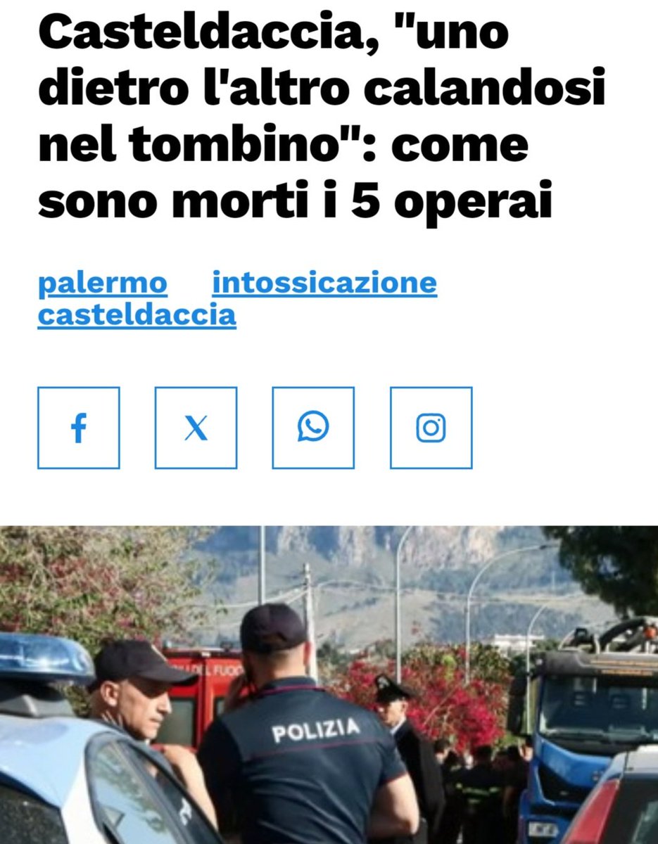 Ancora #lavoratori che escono la mattina da casa e a casa non ci tornano più.
Qualcuno deve pagare.
E basta con #scioperi inutili, #post di circostanza e indignazione a favore di #campagnaelettorale.
I controlli, servono i controlli, cazzo!
#Casteldaccia
liberoquotidiano.it/news/italia/39…