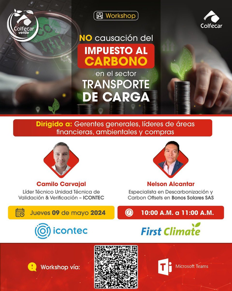 ¡No se pierdan nuestro Workshop: No causación del impuesto al carbono en el transporte de carga!* 🚛🌿 Jueves 9 📆 de mayo 10:00 a.m. Descubre cómo mejorar la rentabilidad de las empresas de transporte. Expertos explicarán los desafíos y oportunidades de la legislación. 📊…