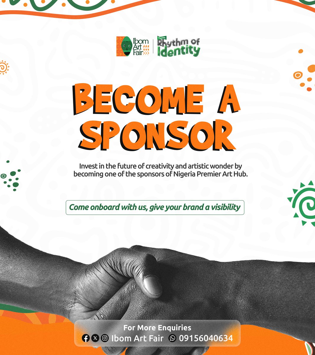 BECOME A SPONSOR
Are you passionate about Art? Are you willing to support and foster a rousing creative community?

So why not join in as our sponsor and let's make this event one to remember.

 #CreativeCulture
 #Ibomartfair 
#AkwaIbomState