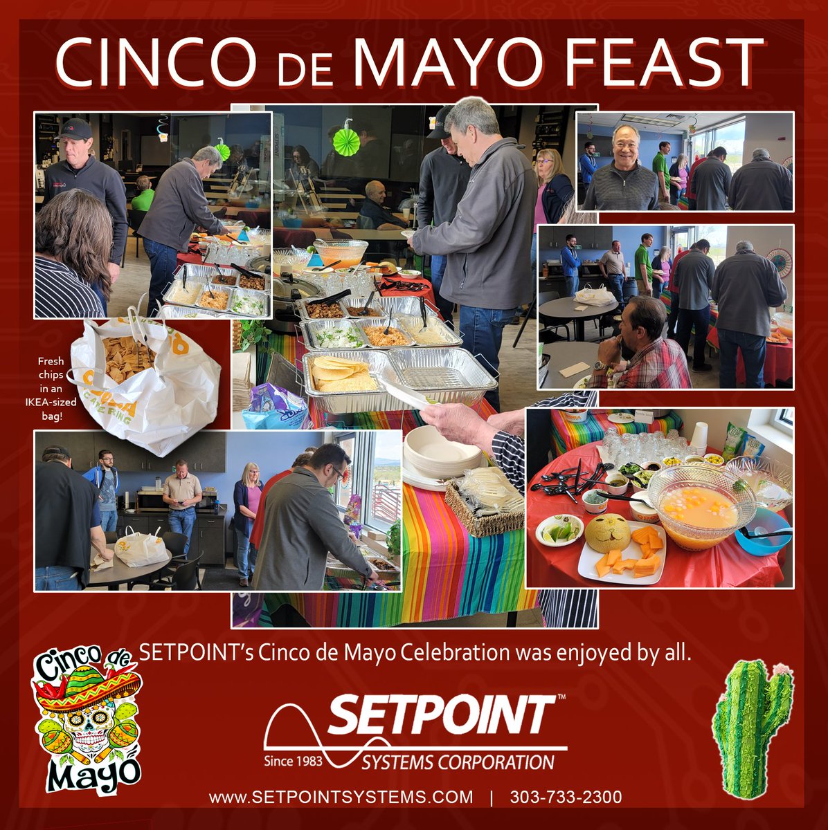 Our QDoba-catered Cinco de Mayo Feast was enjoyed by all!
#iot #ul508a #ualocal208 #HVAC #BAStraining #Smartbuildings #Buildingautomation #enteliweb #corporatetraining #BAS #systemsintegration #hvacbassupport #buildingmanagement #Buildingautomationtraining #WeBuildCO