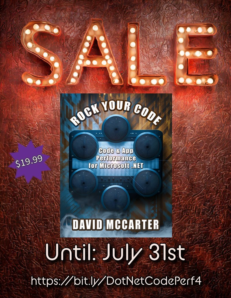 🚀 Grab the latest edition of Rock Your Code: Code & App Performance for Microsoft at a special price of $19.99 until July 31st. Dive into it NOW to accelerate your apps and services! bit.ly/DotNetCodePerf4 #MVPBuzz #dotnet8 #CodePerformance #dotnet