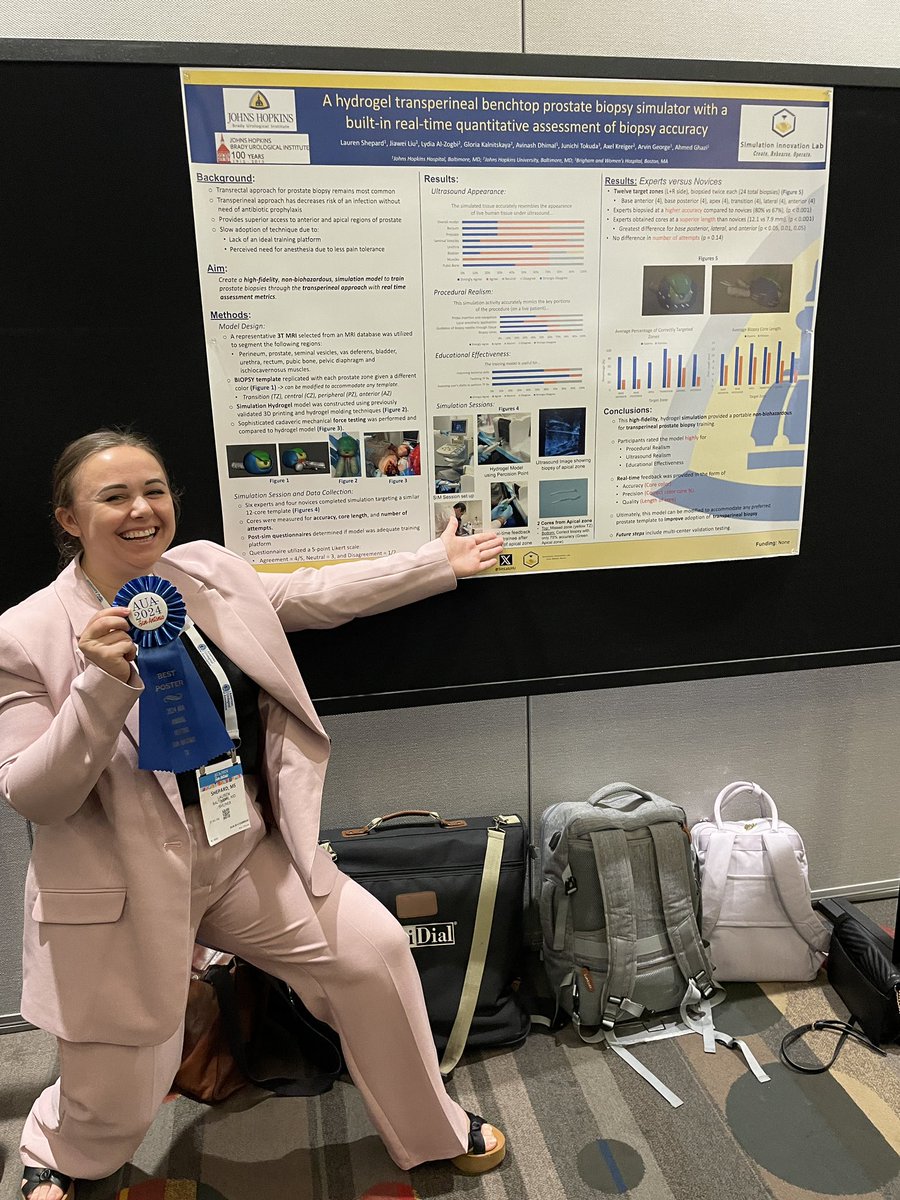 Finishing up AUA with a best poster win! Real time assessment of transperineal biopsy in a hydrogel simulator!! What a way to end an amazing #AUA24 @aghazimd @brady_urology @AmerUrological