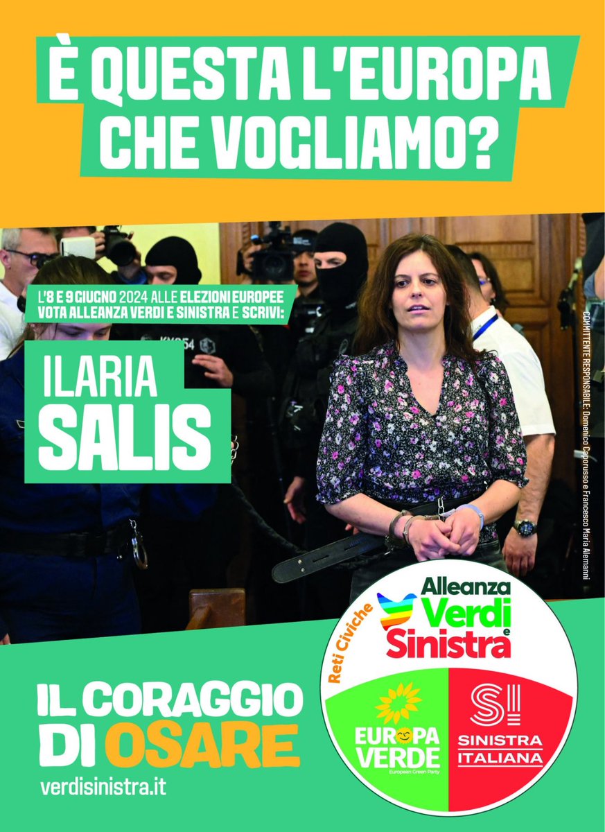 Verdi e Sinistra se lo scrivono da soli 'è questa l'Europa che vogliamo?' sul manifesto della loro candidata Ilaria Salis. 🤣 Date un aumento al pubblicitario.