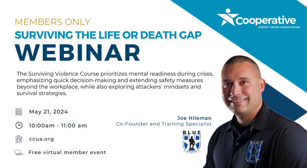 Join us on May 21 at 10am for an #exclusive webinar on surviving violence. Led by expert Joe Hileman, we'll focus on mental resilience and practical #defensetactics. Don't miss this essential training session! Register now! buff.ly/44xLVzy #coopdifference #webinar