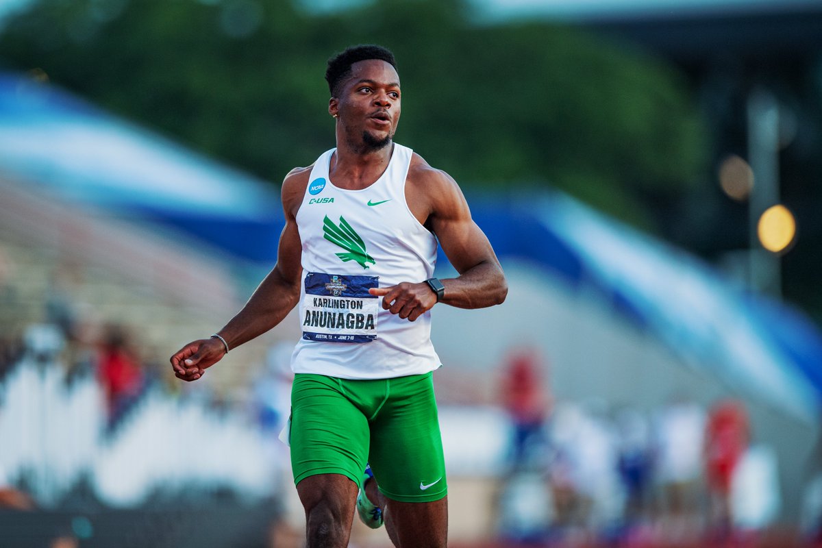 Book your ticket to Paris, sir 🎟️ Extremely proud of former UNT sprinter Karlington Anunagba for qualifying for the Paris Olympics as a member of the Nigerian 4x100 relay team! #GMG🦅 I @chukwudi_aa