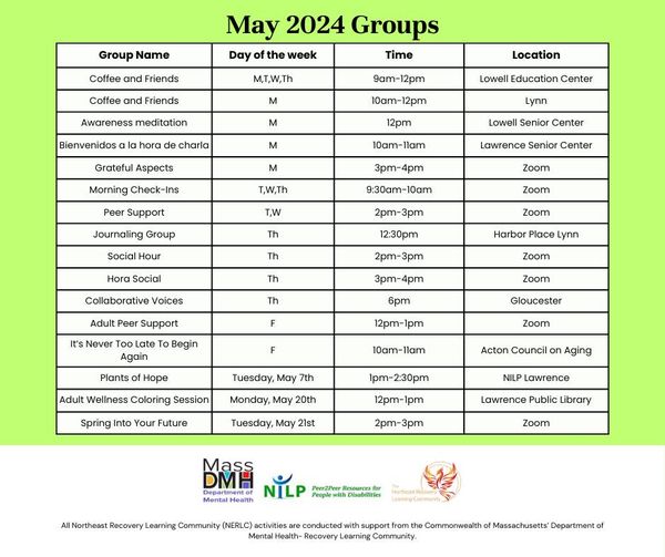 Please note that NILP's NERLC (Northeast Recovery Learning Community) has posted their May 2024 Groups. Click here to download the NERLC May Flyers: mailchi.mp/nilp/currentfl… To learn more about NILP's NERLC, please visit nilp.org/nerlc/
#RecoveryCommunity