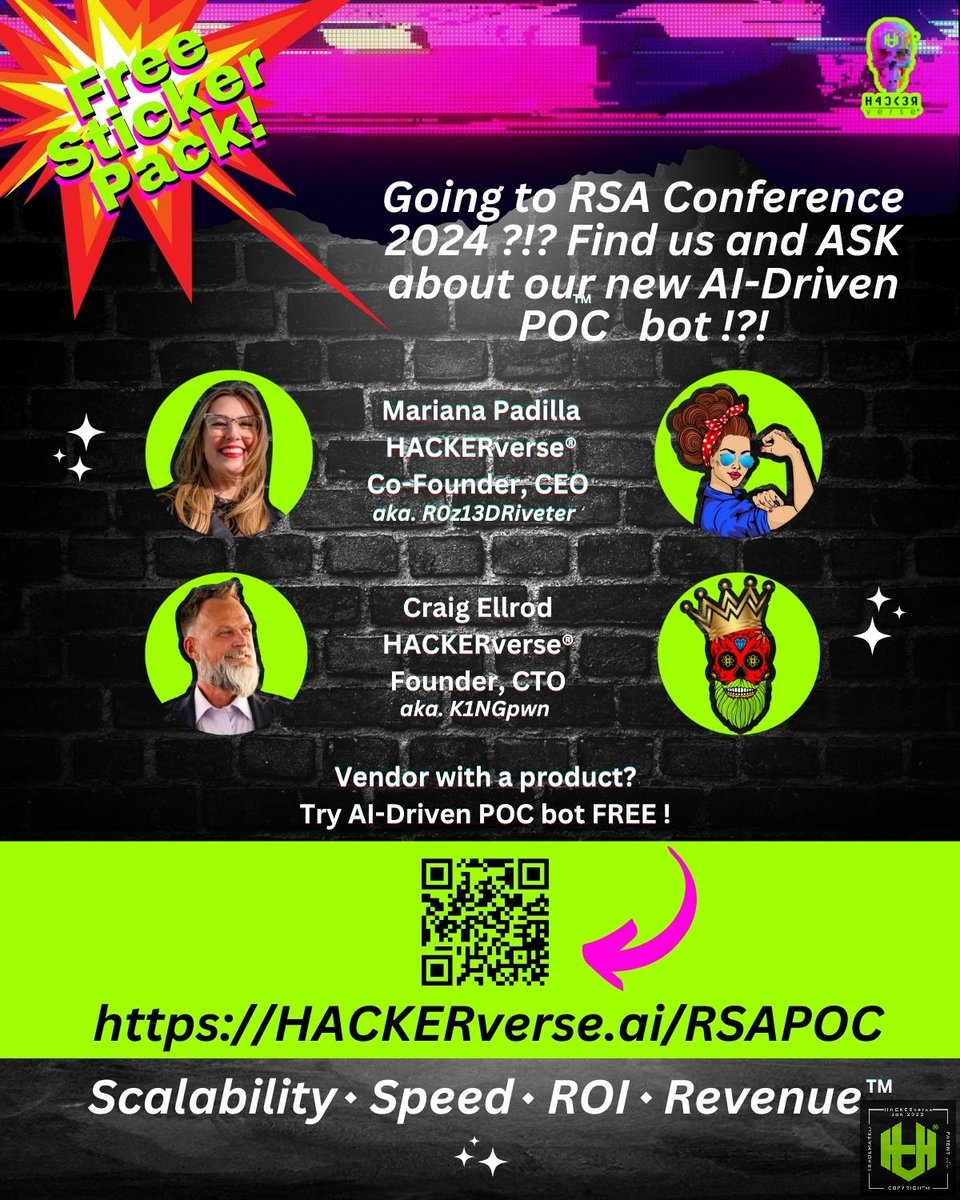 A you going to RSA, MEET US. We will be walking about, if you see us come on up and say HI!. We might even taken a selfie with you.
hackerverse.ai/RSAPOC
#BIGannouncement
#HACKthePOC #POCRevolution #HACKERverseAI
#AI  #revenuegrowth #futureofbusiness
#AIDrivenPOC
#HACKERvers...