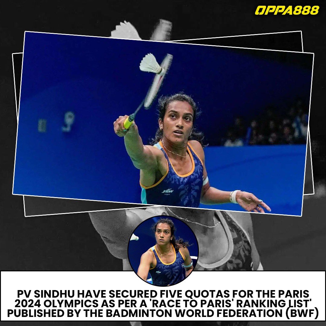 1PV Sindhu secures five quotas for Paris 2024 Olympics! 🏸 #PVSindhu #Olympics2024 #Badminton'