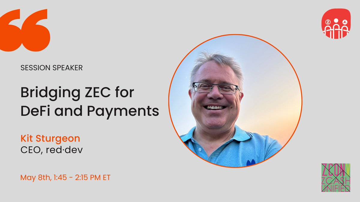 redbridge_ZEC's tweet photo. Mark your calendars for May 8th! Join @mrkit2u from @reddevinc at #ZconV for insights into the ZavaX Bridge project, roadmap updates, and future potentials!
#Zcash https://t.co/RItmA3Opab