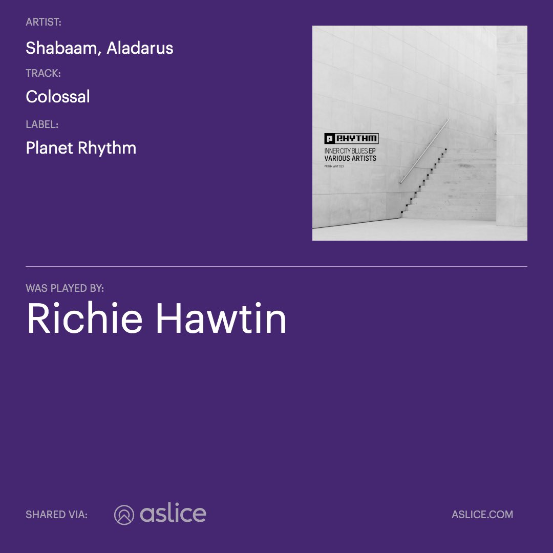 @richiehawtin played our track ‘Colossal’ w / #aladarus out on @planetrhythmrec 
Thx for the support👏🏻