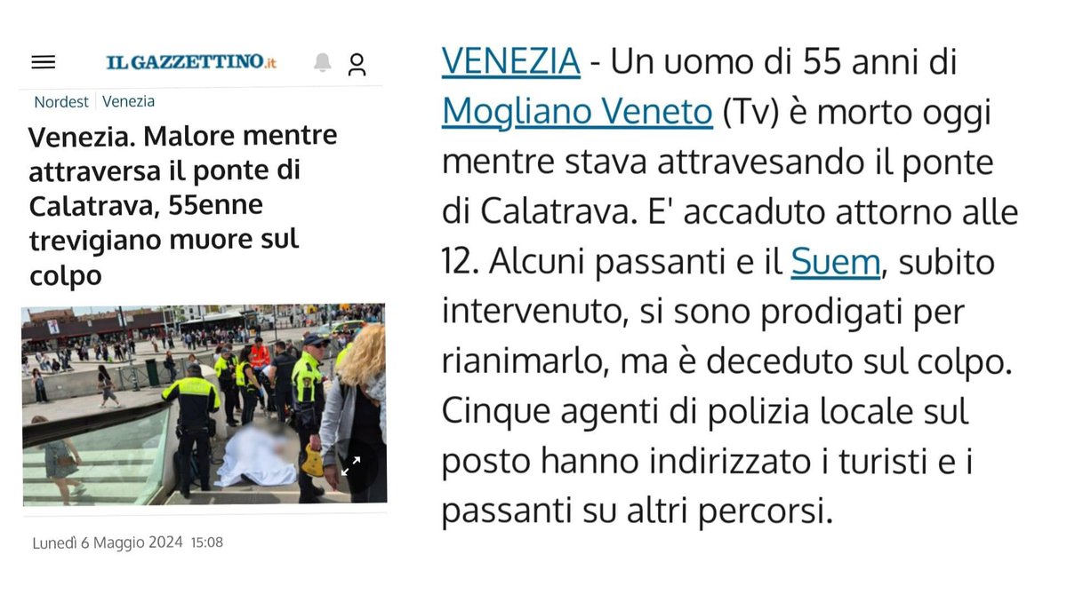 Spira all'improvviso mentre attraversa un ponte, fulminato a 55 anni dal solito malore improvviso.