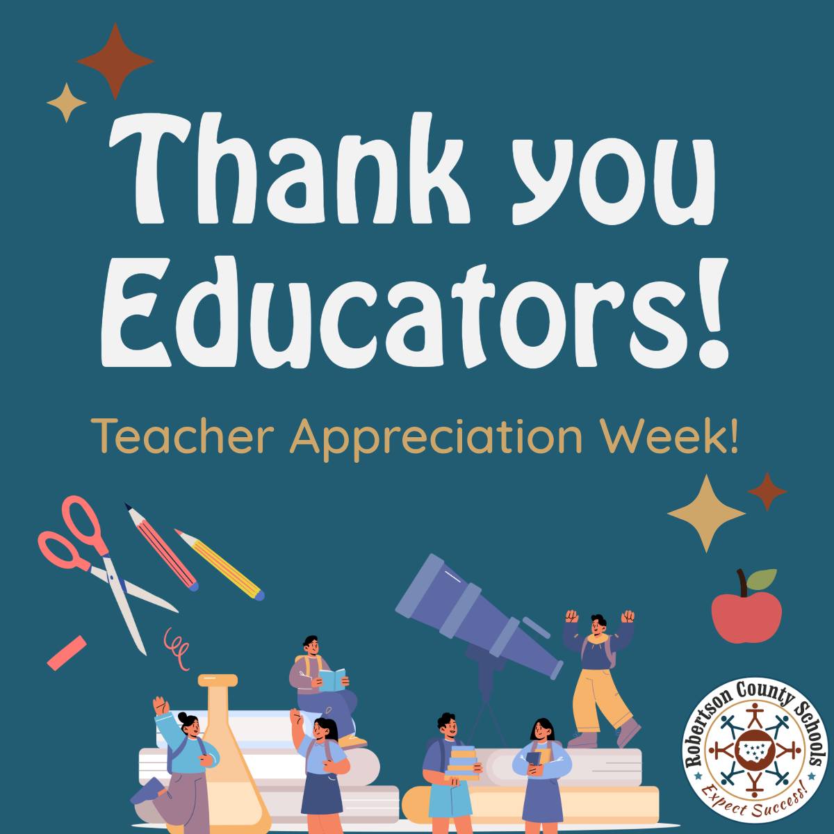 🌟 Celebrating our education superheroes! Robertson County Schools is  proud of our 1,200+ teachers investing daily in students' lives. Let's  honor them this #TeacherAppreciationWeek! 📚❤️ #WeAreRCSTN