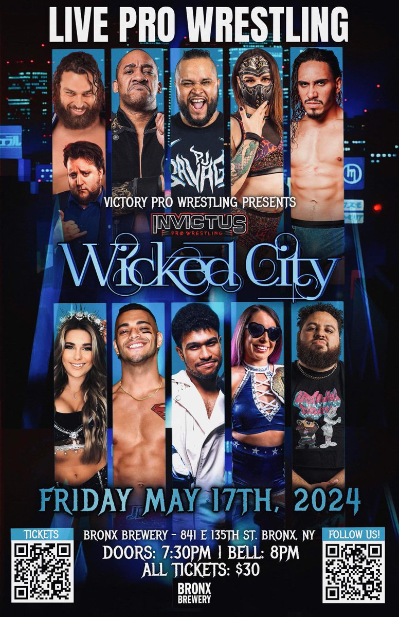 LESS THAN 2 WEEKS AWAY! Invictus Pro Wrestling returns to NYC and the Bronx Brewery for an action packed night of food, brews, and live pro wrestling featuring some of the greatest rising stars on the scene today! Visit our event page for more info: 🎟️: eventbrite.com/e/vpw-presents…