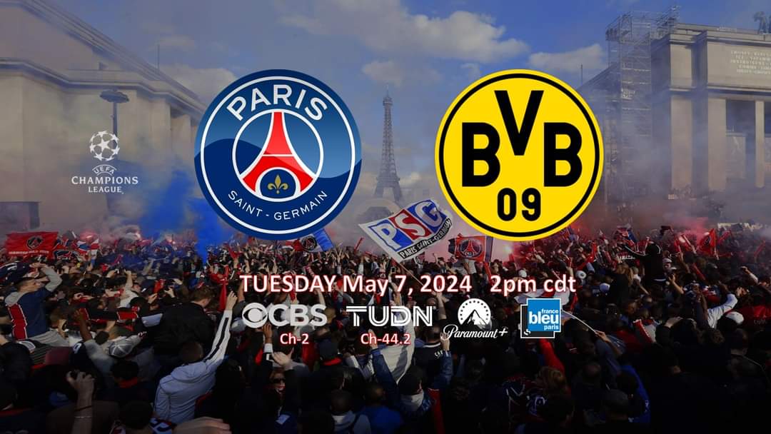 J-1 @ChampionsLeague Semi Final - 2nd leg @PSG_inside X @BVB May 7, 2024 - 2pm cdt Official Watch party: @AJHudsons (Grace & Ashland- Chicago) Wear ya Colors See ya tomorrow. I'll have a few scarves to give away courtesy of PSG @francebleuparis @CBSSports
