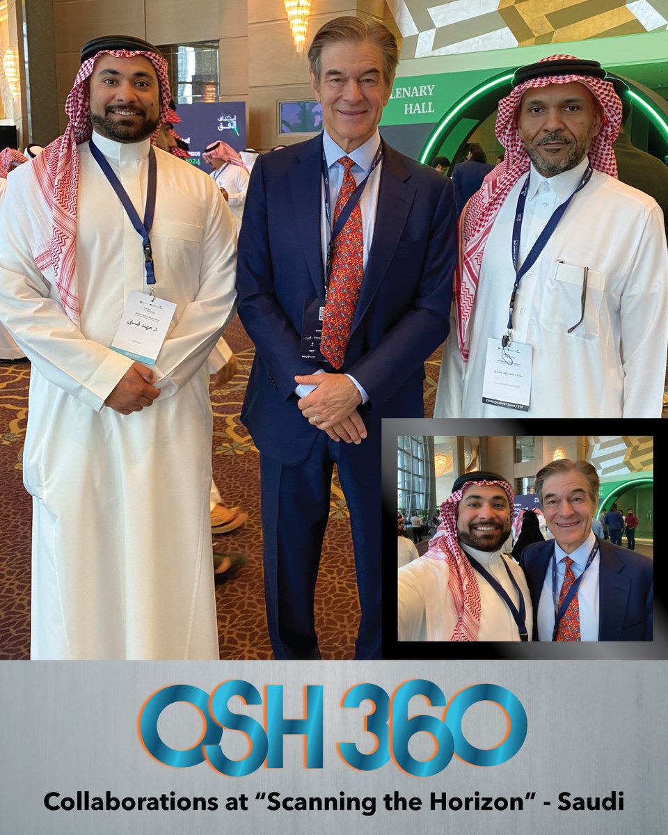 OSH360 founder and CEO, Dr. Mohannad Kusti, making exciting connections with Dr. Mehmet Oz (@DrOz) and Dr. Muhammad Zamakhshari (@MZamakhshary) at the #OSHConference2024 located at the @FSRiyadh! 🌟 #OSHConference2024 #ScanningTheHorizon #NCOSH