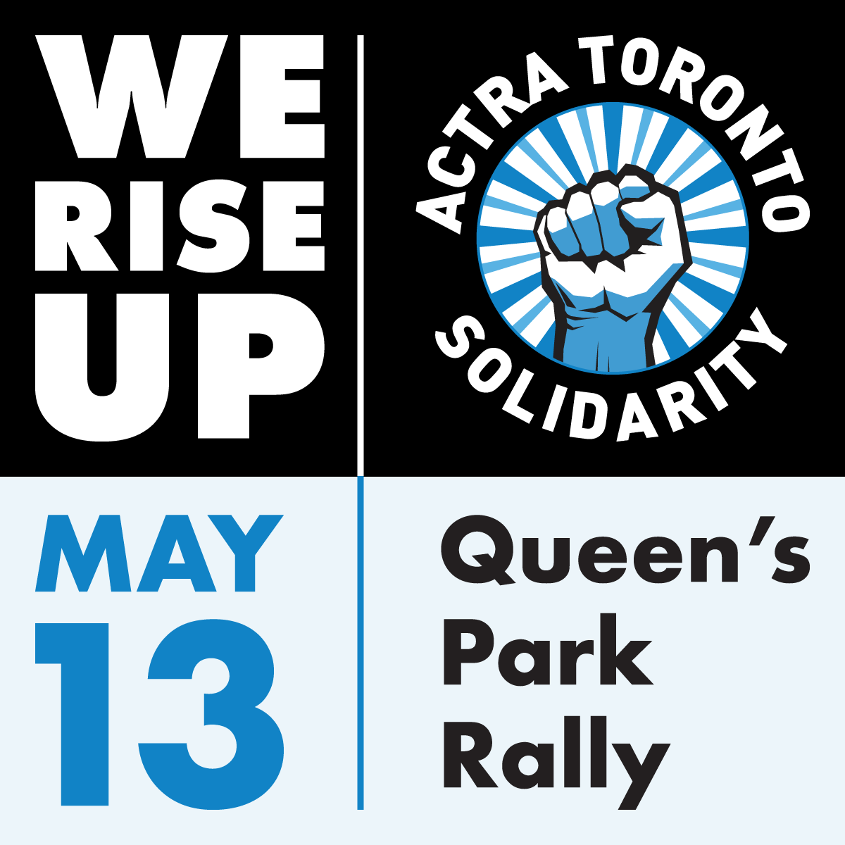 April 26th marked two years since @ICACanada locked out @ACTRAToronto performers. Join ACTRA Toronto to tell @fordnation to stop working ICA agencies until they come back to the table! ⏰ Mon May 13 at 12PM 📍Queen's Park Sign the petition & RSVP ⤵️ actratoronto.com/we-rise-up/