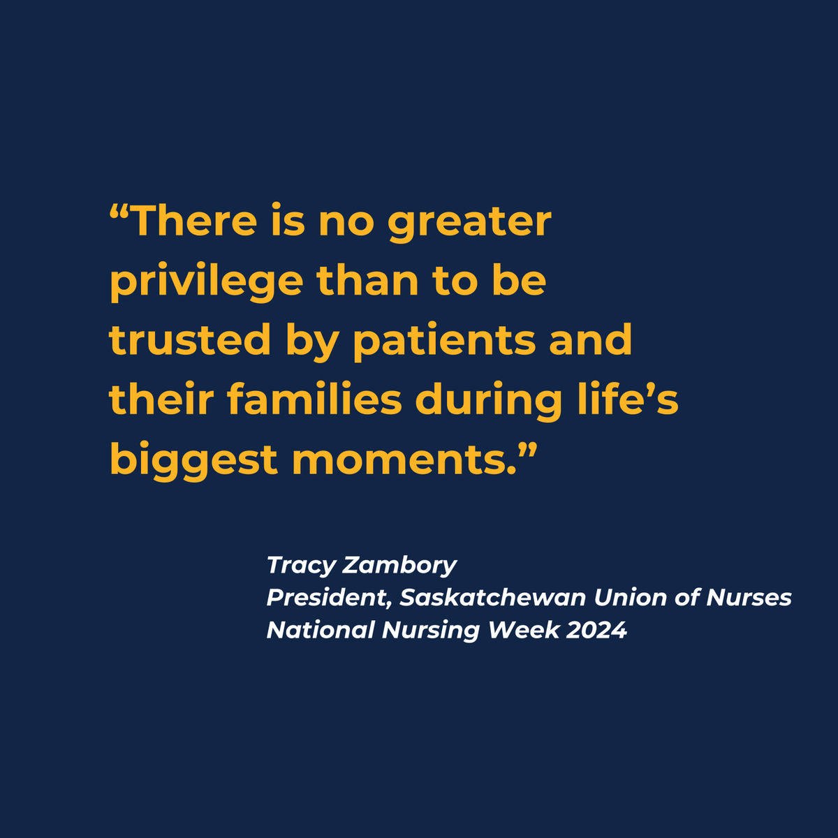 'You are family when patients are alone; a rock they can rely on, a shoulder to cry on, a confidant when they are afraid, & a voice when they cannot speak for themselves. Happy #NationalNursingWeek & thank you,' @TracyZam, SUN President, message to nurses. sun-nurses.sk.ca/about-us/newsw…
