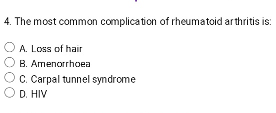 Most common complication of RA is?
#medtr #MedTwitter #Medellin #Medical #MedEd