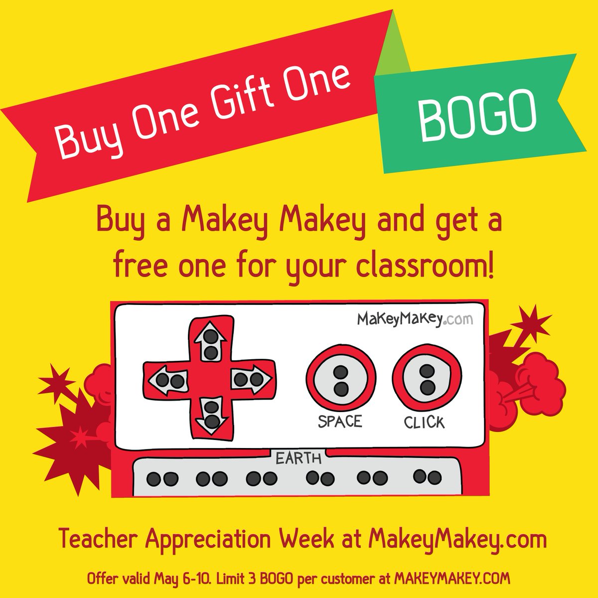 Happy Teacher Appreciation Week! Buy One Makey Makey Classic and Get One free for your classroom! Double your invention fun by adding two Makey Makey Classic to your cart to see your budget go further! makeymakey.com/products/makey…
