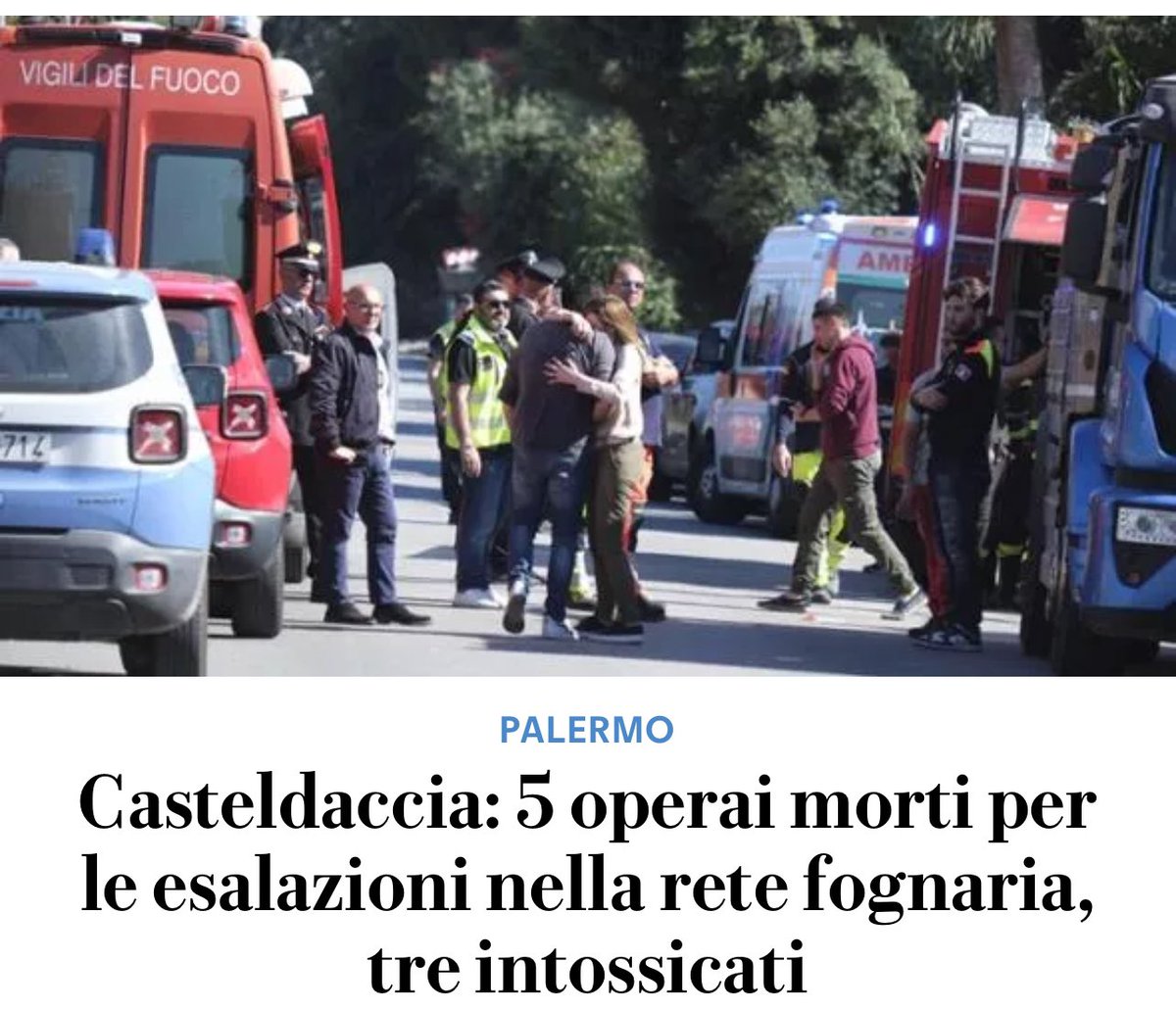 Sono profondamente addolorato per la #morte a Casteldaccia di Epifanio Assazia (71 anni), Ignazio Giordano (59 anni), Roberto Raneri (50 anni), Giuseppe Miraglia e Giuseppe La Barbera. 5 #operai morti uno dopo l’altro che si spaccavano la schiena per il pane. #bastamortisullavoro