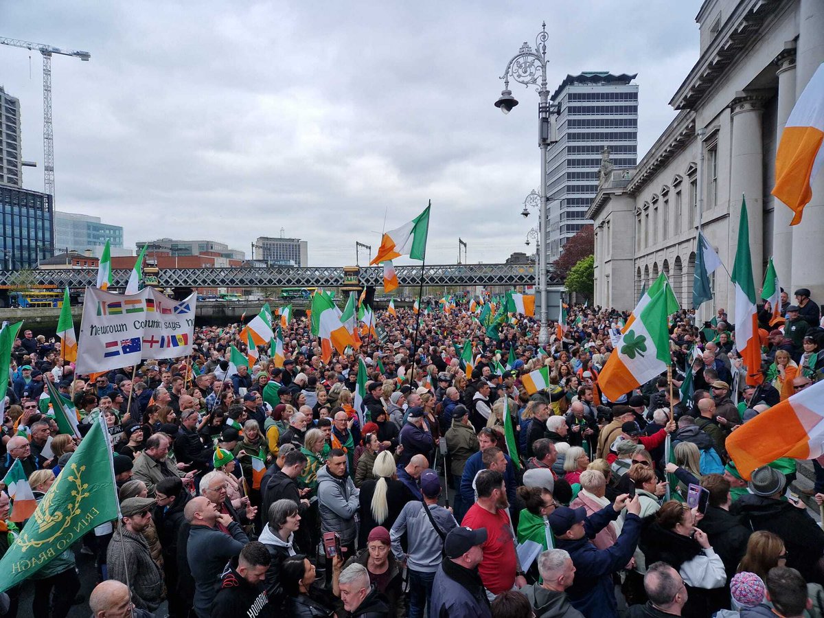 On the left, the Ireland for All march of February 20th, 2023, reported by the Irish Times as including fifty thousand attendees.

On the right, the protest against Government immigration march of May 6th, 2024, reported by the Irish Times as including 'several hundred people'.