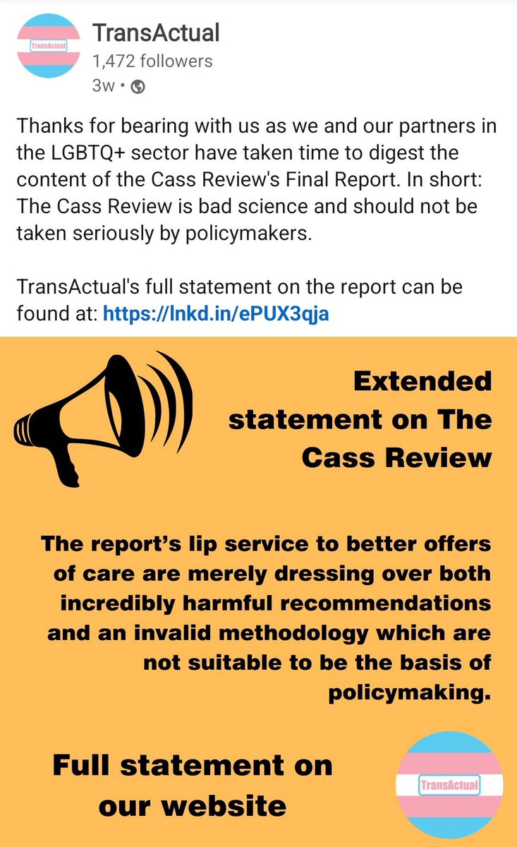 It is extremely concerning that the National Lottery Community Fund (@TNLComFund), has offered a 3-year grant to ‘TransActual’. This dangerous activist group recently described the Cass Review as “bad science which should not be taken seriously”.