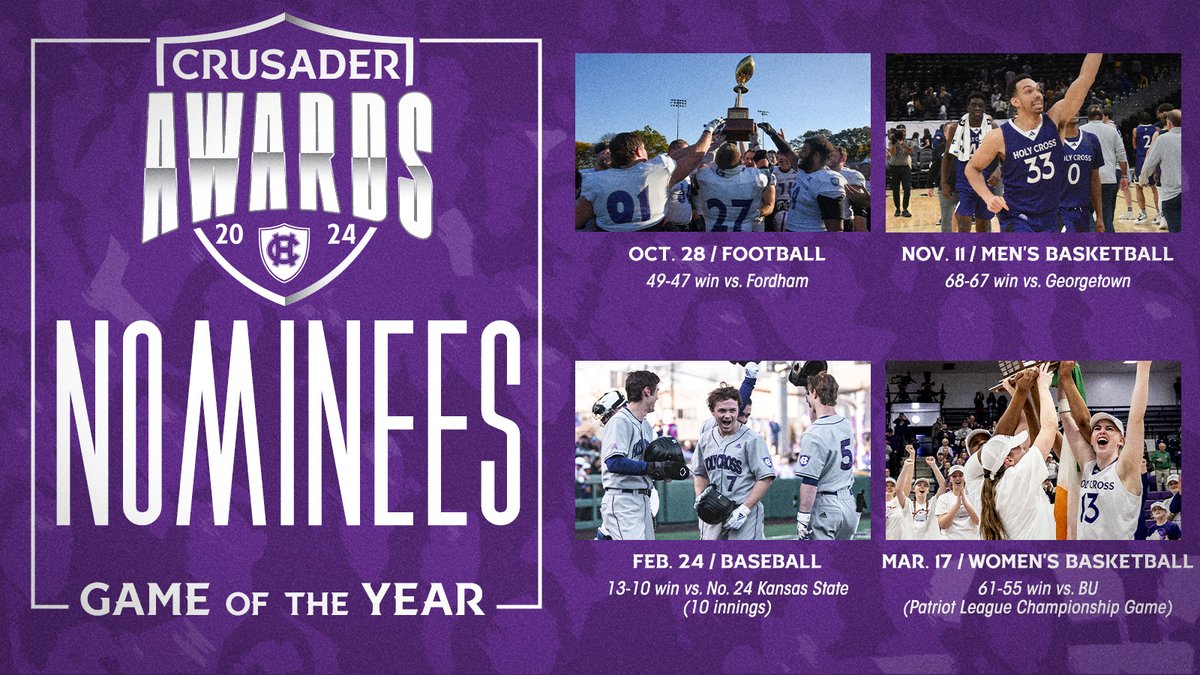 Missing game days? Let’s reminisce by looking at finalists for Game of the Year! @hcrossfb 49-47 win at Fordham @hcrossmb 68-67 win at Georgetown @hcrossbaseball 13-10 win at No. 24 Kansas State (10 inn.) @hcrosswbb 61-55 win vs BU (PL Championship Game) #GoCrossGo