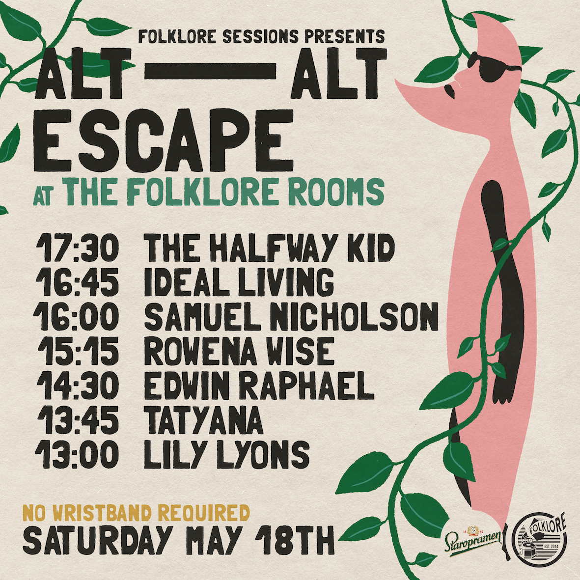 Really proud of this Alt Alt Escape that @folkloresession has put together at our house, @folklorerooms 🖤 Free Entry No Wristband required Not funded by Barclays Music from the community for the community and look at that line up! Jx