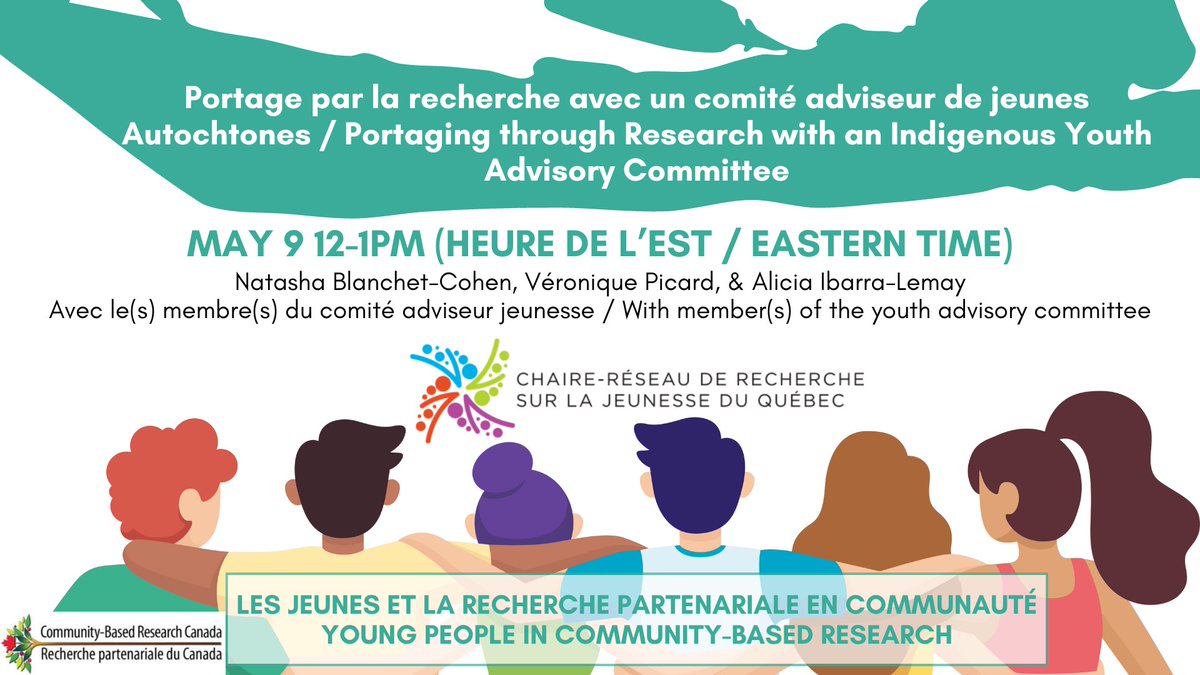 CBRCanada webinar this Thursday @ 12pm ET! Join 'Portaging through Research with an Indigenous Youth Advisory Committee' with Natasha Blanchet-Cohen,   Véronique Picard, Alicia Ibarra-Lemay, and Carling Sioui.      

👉Register: communityresearchcanada.ca/events-1/porta…
