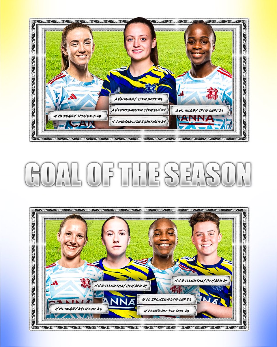 GOAL OF THE SEASON NOMINEES 💫 You can now pick your winner for our goal of the season from the pictured nominees 🙌 Watch the video HERE 👉 youtu.be/uVmhGnsSlcI?si… then make your selection via the form in the description 🗳️