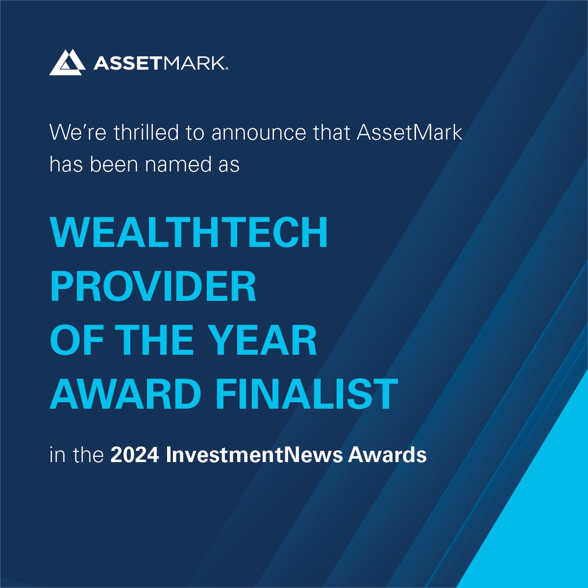 We're thrilled to announce that AssetMark has been named a finalist for the Wealthtech Provider of the Year award in the 2024 @investmentnews #ExcellenceAwards! This recognition is a tremendous honor, and it reflects our dedication to providing innovative wealthtech solutions