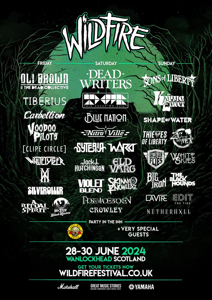 2024 <a href="/WildFireFestUK/">WILDFIRE</a> <a href="/wanlockheadinn/">Wanlockhead Inn</a> tix are selling like hotcakes. Don't miss out on Scotland's best, family friendly, live music weekend. wildfirefestival.co.uk <a href="/OliBrownMusic/">Oli Brown & The Dead Collective</a> <a href="/SonsLibertyUK/">Sons of Liberty</a> <a href="/KarmaEffectUK/">The Karma Effect</a> <a href="/ThishouseWB/">This House We Built THWB</a> @bluenationmusic <a href="/TiberiusUK/">Tiberius</a> <a href="/carbellion/">Carbellion</a> <a href="/ShapeOfWaterMus/">Shape Of Water</a>