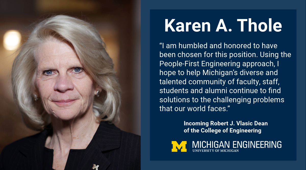 We’re excited to announce Michigan Engineering’s incoming dean, Karen A. Thole. A University Distinguished Professor in Mechanical Engineering at Penn State, she founded the START Lab and serves as director of the Engineering Ambassadors Network. [article] bit.ly/3QBdLWa