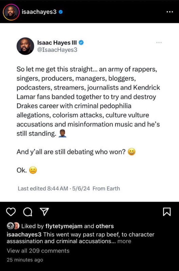 Jimmy Jam , Bella Harris’ father recently liked this post on Instagram, y’all go crazy tho 😂😂
