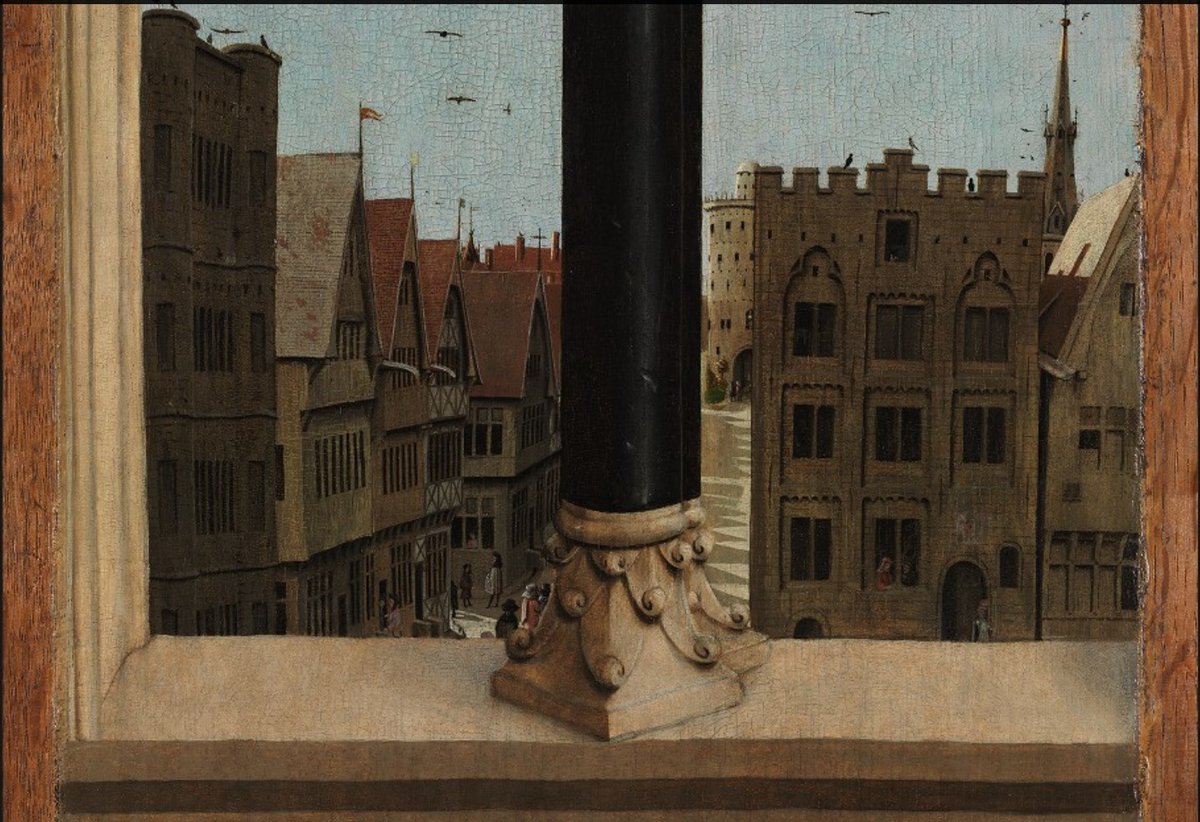 2/2 A nice Flemish town viewed out of the window of Mary's chamber, in the van Eycks' Annunciation from Ghent Altarpiece.