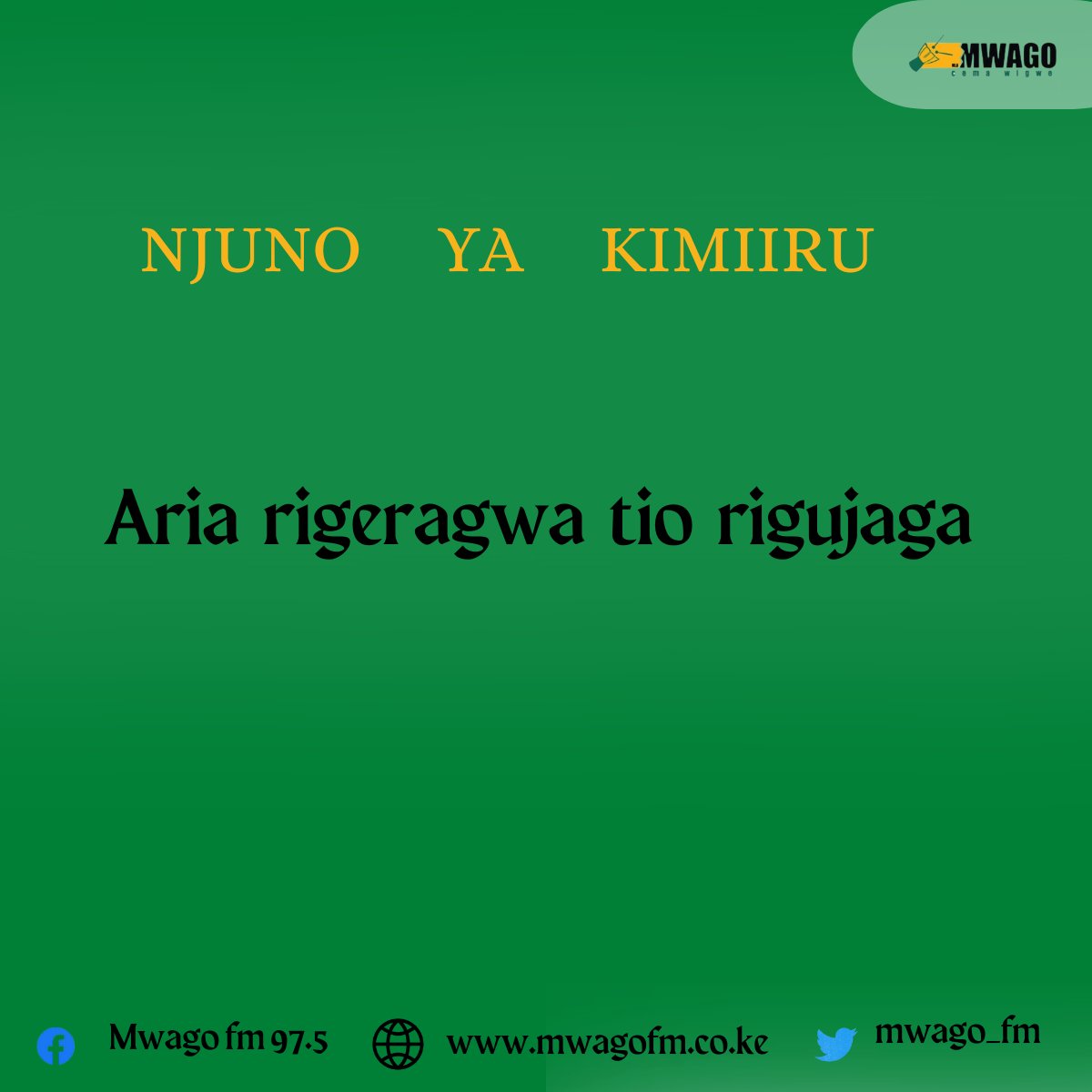 #njunociamwago Kimiiru Kiri Mureo.
#mwagofm #KBCniYetu ^KM