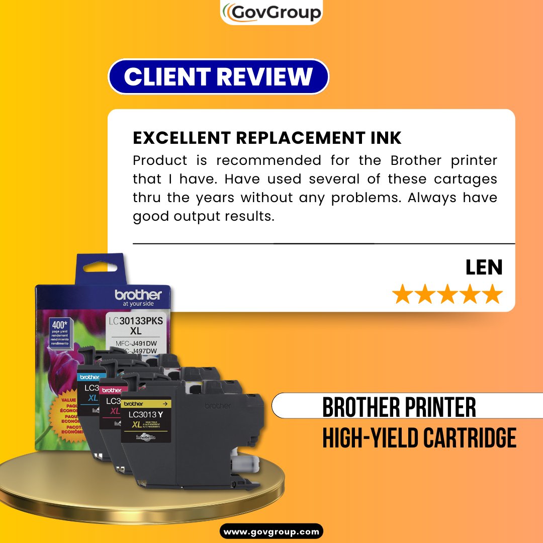 A big shoutout to Len for the positive Amazon reviews and trusting our Brother Printer High-Yield Cartridges for years.

Visit govgroup.com for more details.

#onlineshopping #electronics #computers #officesupplies #govgroup #computeraccessories #grateful #happyclients