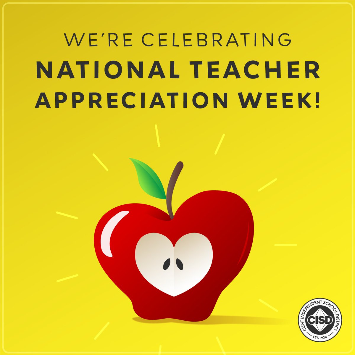 It's National Teacher Appreciation Week! ❤️ Let's give a HUGE shoutout to all the amazing teachers out there who inspire, support, and shape our futures. You rock! 🚀 🍎 
#TeacherAppreciationWeek #ThankATeacher #WeAreClintISD