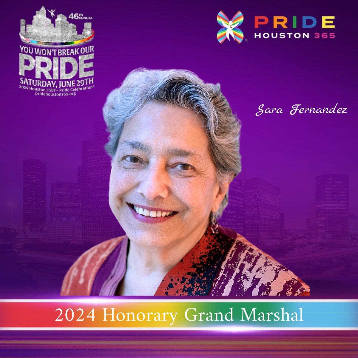 🏳️‍🌈 We are thrilled to announce Sara Fernandez as one of our 2024 Honorary Grand Marshals! 🌟