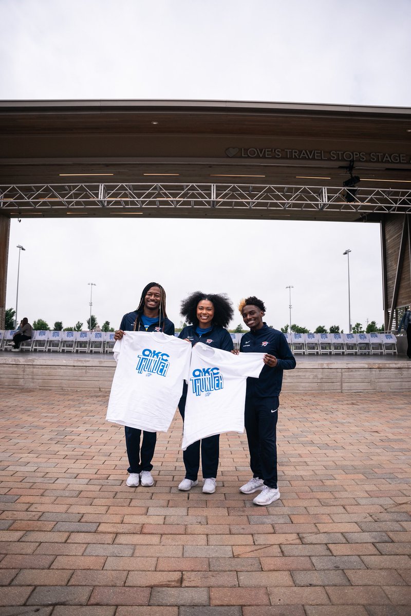 Thunder fans, we’re at the Love’s Travel Stops Stage at @ScissortailPark Plaza giving away limited-edition t-shirts to the first 270 people that show up!   Suit up and get your free t-shirt ⚡️