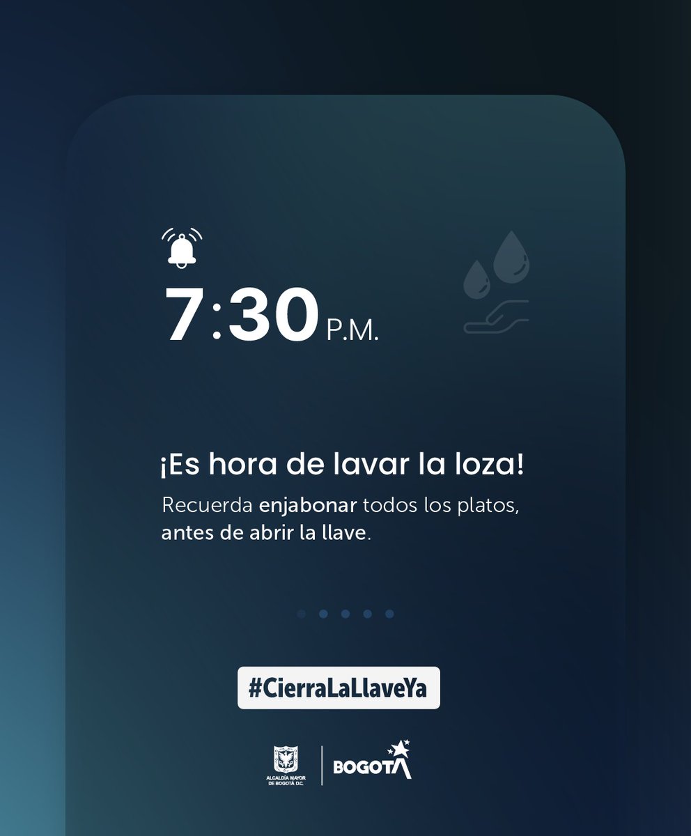 ¡Ring, ring! Ya es hora de lavar la loza, recuerda que estamos en racionamiento de agua y acciones como estas nos ayudan a cuidarla. #CierraLaLlaveYa 🚰