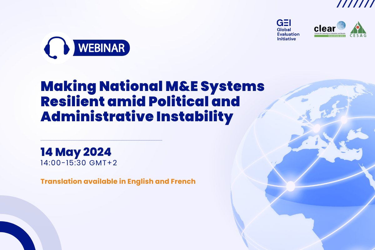 How can we make our national #evaluation systems more resilient in times of crisis & instability? Join GEI & @ClearFA_CESAG on May 14 to explore strategies for building shockproof M&E systems. ✅English & French translations will be available Register👉bit.ly/3QuoCkI