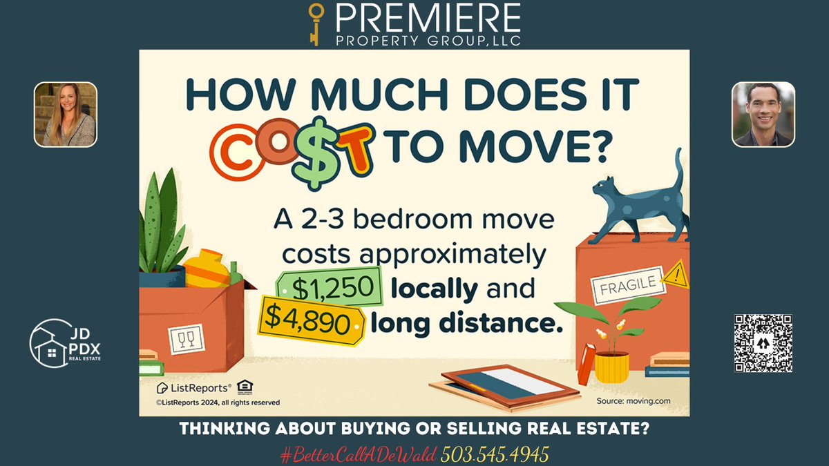 Thinking about a move? Remember to factor in all the costs associated, including packing materials and moving services. 
#BetterCallJamohl 503.545.4945

#JDPDXRealEstate #Homebuyer #firsttimehomebuyer #homeowner #moving #movingcosts #realestate #realtor #realestateagent