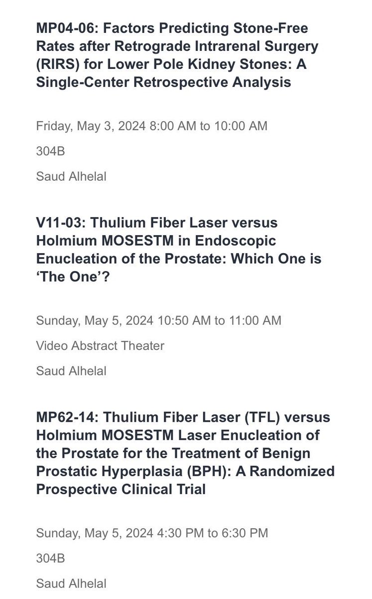 Pleased to be presenting 3 abstracts from our endourology group at the 119th AUA annual meeting #AUA2024 @AmerUrological @thenosm #Thunderbay Thankful to my mentor @hazemelmansy1 for the great support